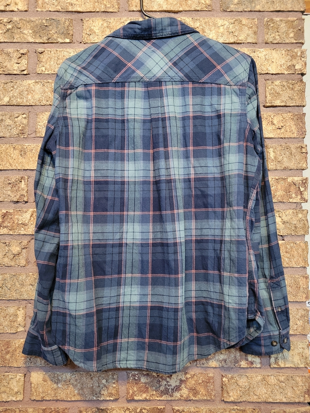 Carhartt Women's Plaid Button-Down Shirt Blue & Green Size Large Cotton Stretch - Picture 6 of 8